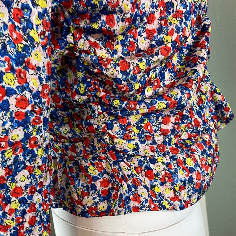 H&M Peplum Floral Blouse Smocked Top Shirt Medium M Peasant Long Sleeve Ruched - Picture 9 of 13